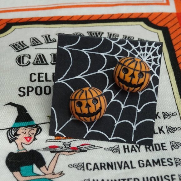 🎃 Spooky Jack-o’-Lantern Earrings, Vintage Look 🎃 - Picture 1 of 8